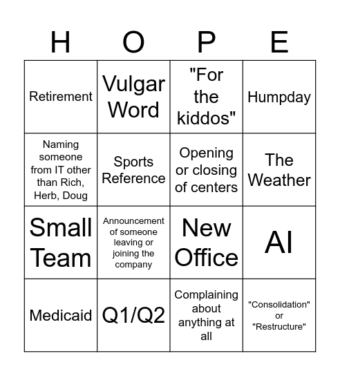 Meeting Bingo Card