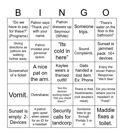 Six Bingo Card