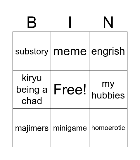 yakuza out of context Bingo Card
