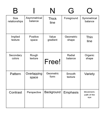 Art Critique: Analysis Bingo Card