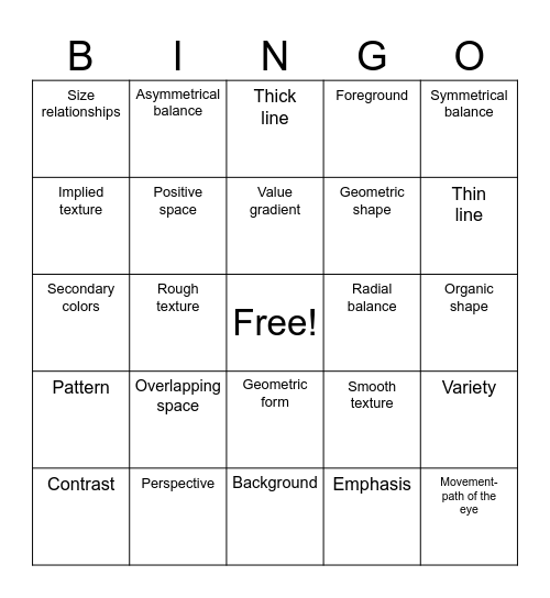 Art Critique: Analysis Bingo Card