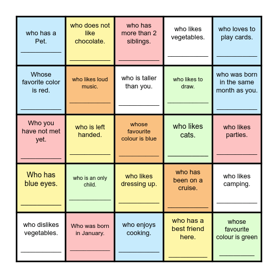 Find Someone Who... Bingo Card