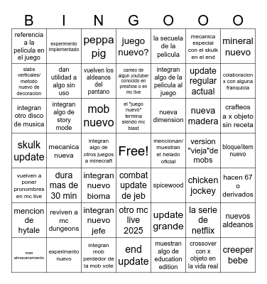 minecraft live 1 2026 Bingo Card