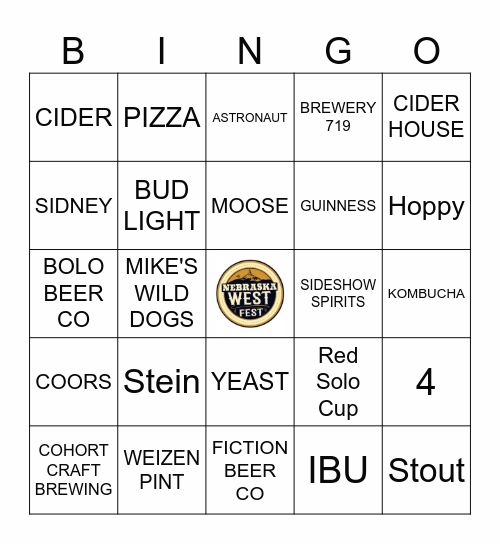 NEBRASKA WEST FEST  "BUZZED" Bingo Card