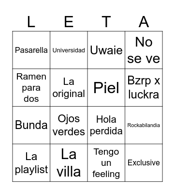 Bingo musical Letamid Gadol Bingo Card