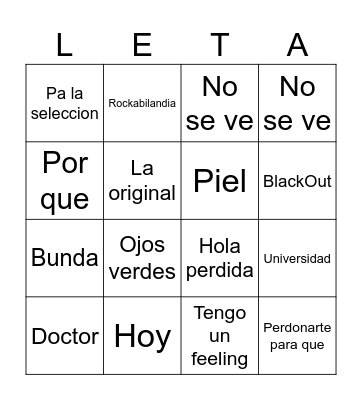 Bingo musical Letamid Gadol Bingo Card