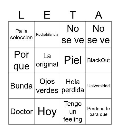 Bingo musical Letamid Gadol Bingo Card