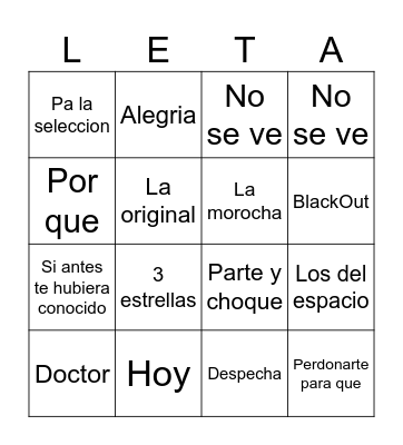 Bingo musical Letamid Gadol Bingo Card