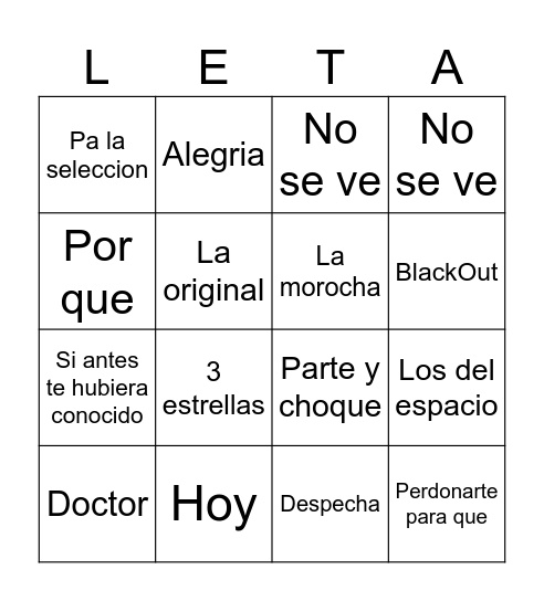 Bingo musical Letamid Gadol Bingo Card
