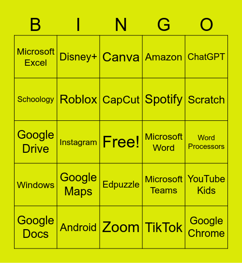 Computer Software Bingo Card