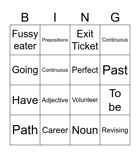 Grammar Tenses Bingo Card