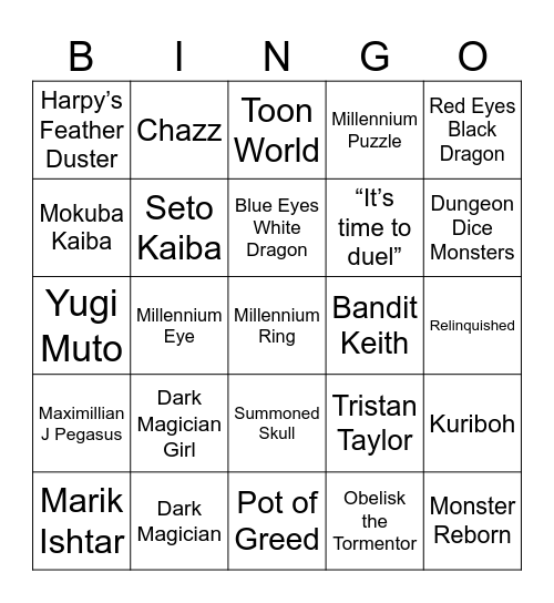 Yu Gi Oh Bingo Card