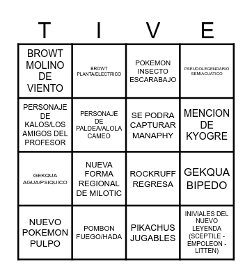 POKEMON 10MA GEN Bingo Card