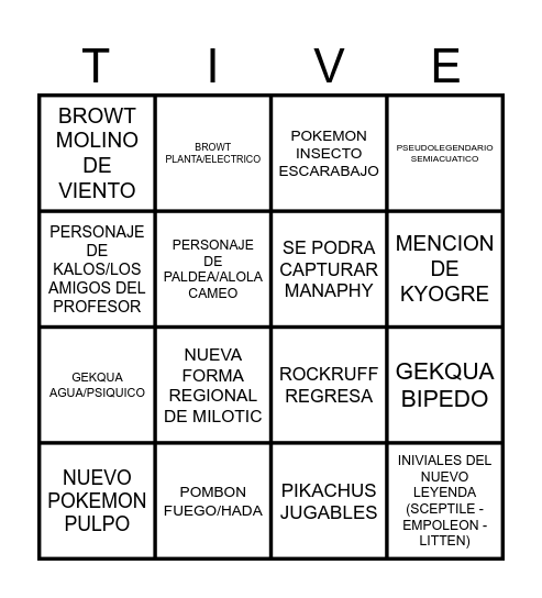 POKEMON 10MA GEN Bingo Card