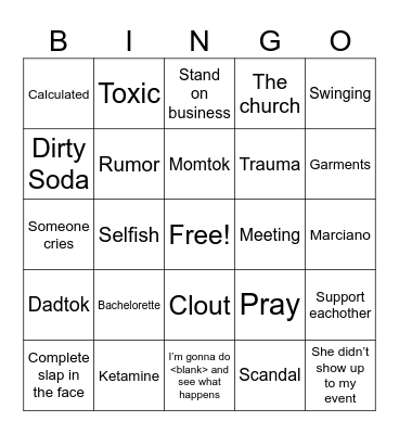 Mormon Wives Bingo Card