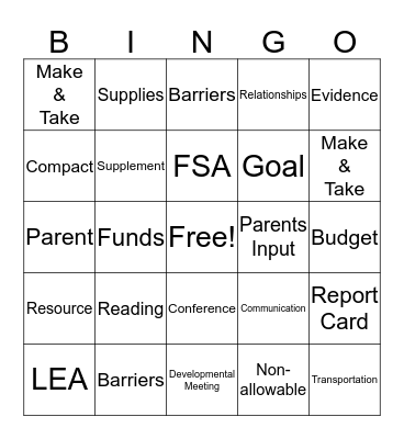 Title I Parental Involvement  Bingo Card