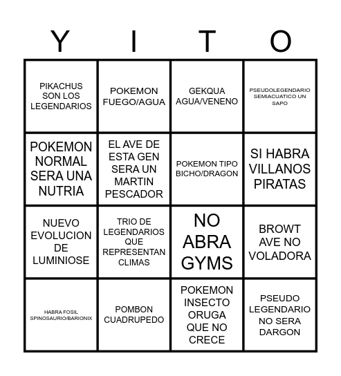 POKEMON 10MA GEN Bingo Card