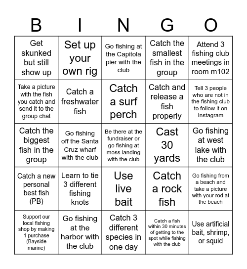 Harbor High Fishing Club Bingo Sheet! Bingo Card