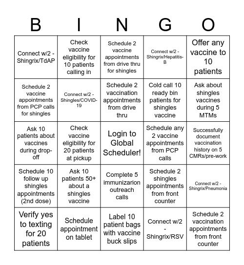 Shingles Bingo Card