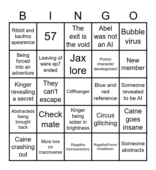 TADC Ep8 predictions Bingo Card