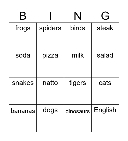 Do you like…? Bingo Card