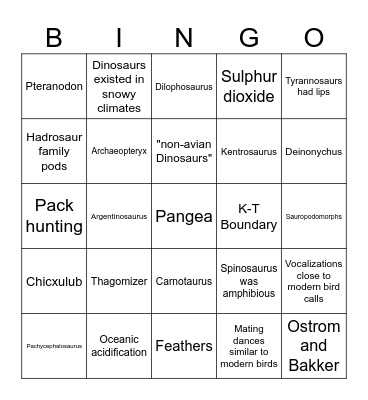 Netflix Dinosaur Bingo Card