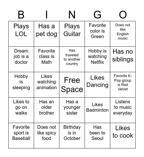 Small Talk BINGO Card