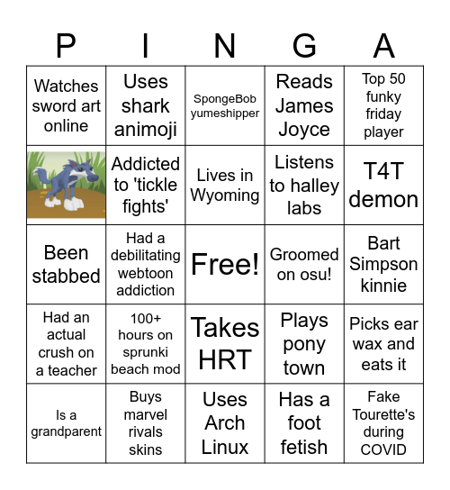 Normal human bingo Card