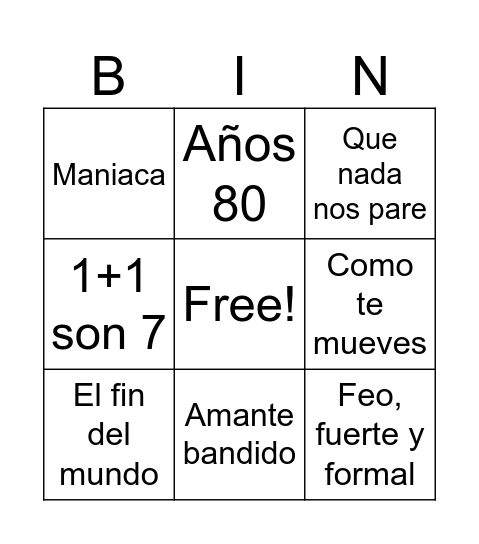 Bingo EAS Bingo Card
