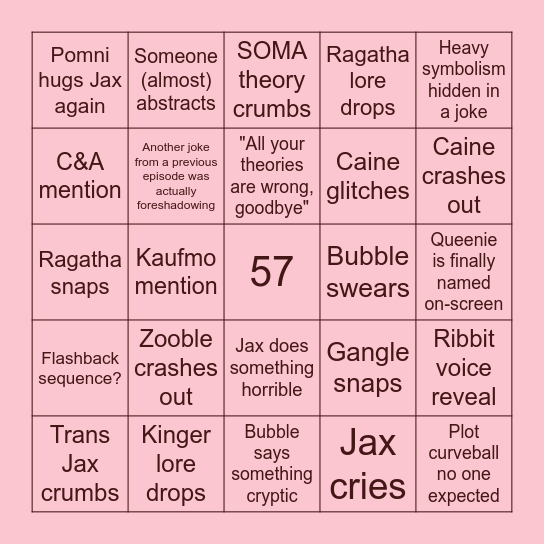 TADC Episode 8 Bingo Card