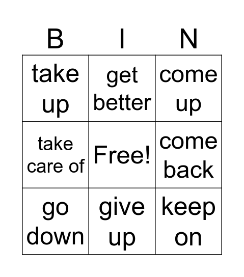 Multi-word verbs Bingo Card