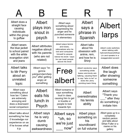 Albert Bingo Card