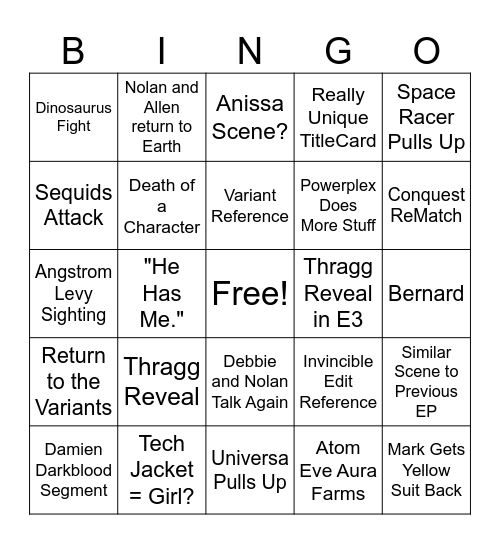 iNVINCIBLE S4 Bingo Card