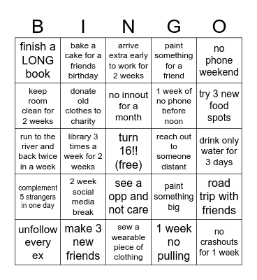 bettering myself 2026 bingo Card