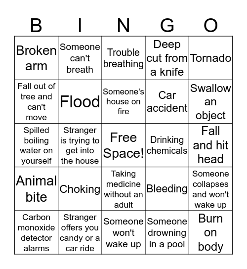 Emergency BINGO Card