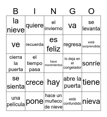 Lily y el muñeco de nieve A Bingo Card