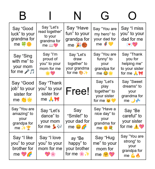 Say “You make me happy” to your grandpa for me 🌞💛 Bingo Card