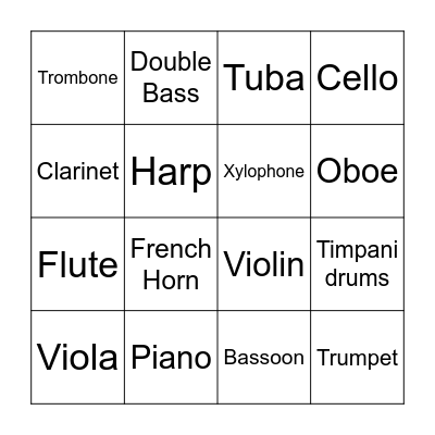Instrument Listening Practice Bingo Card