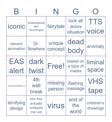 Analog Horror Bingo Card