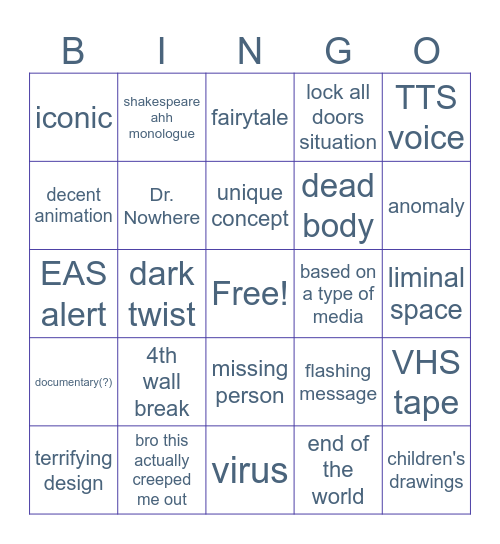 Analog Horror Bingo Card