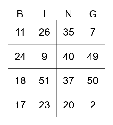 test Bingo Card