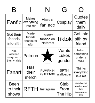 SFTH FAN BINGO!!!!!/How deep are you in the sfth rabbithole? Bingo Card