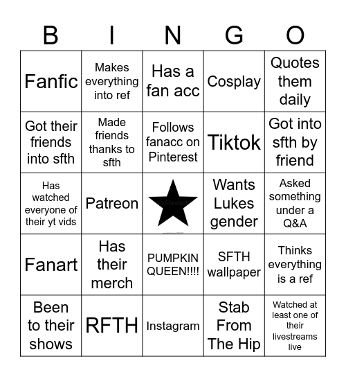 SFTH FAN BINGO!!!!!/How deep are you in the sfth rabbithole? Bingo Card