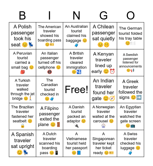 B20 L5 The Korean traveler went to the gate early 😊✈️ Bingo Card