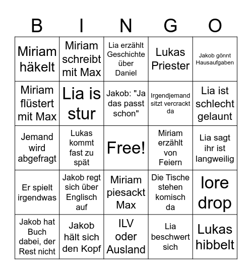 Tischgruppe Bingo Card