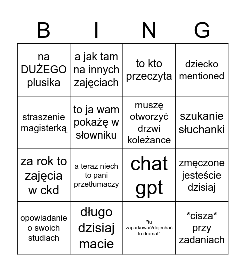 angielski z emilką Bingo Card