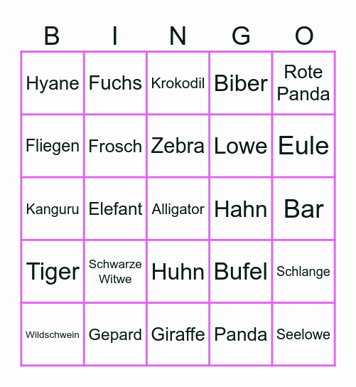 Wilde Tiere Bingo Card