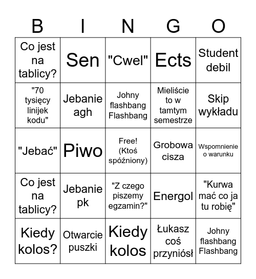Bingo cweli Bingo Card
