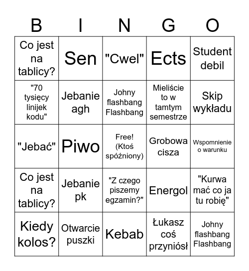 Bingo cweli Bingo Card