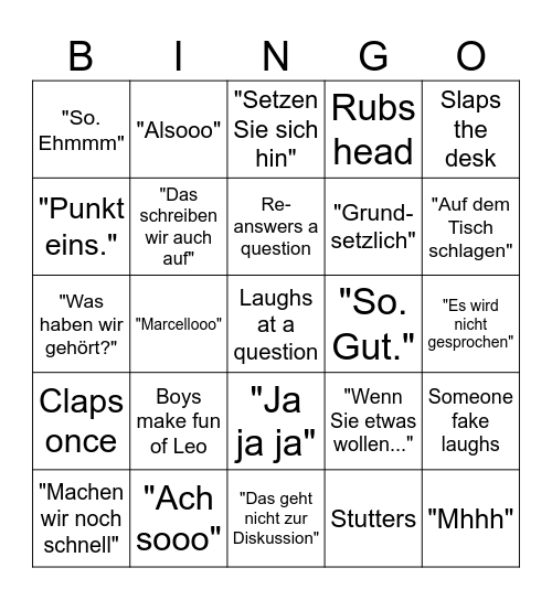 Armingeon Bingo Card